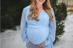 pregnant woman in a blue dress