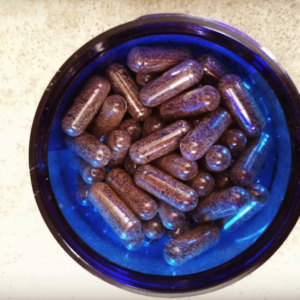 Placenta pills in a blue jar